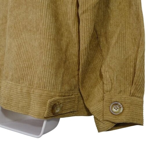Corduroy Button Up Shirt Jacket Tan Women Size L Long Sleeve Pockets - Picture 5 of 11